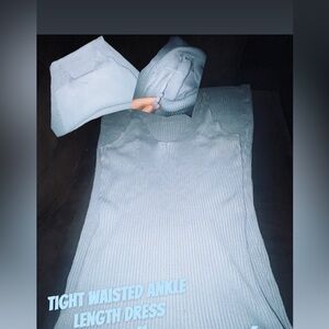 Light Blue Ribbed Knit Dress